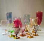 Vintage glaasjes gekleurd glas gouden randje, Verzamelen, Glas en Borrelglaasjes, Ophalen