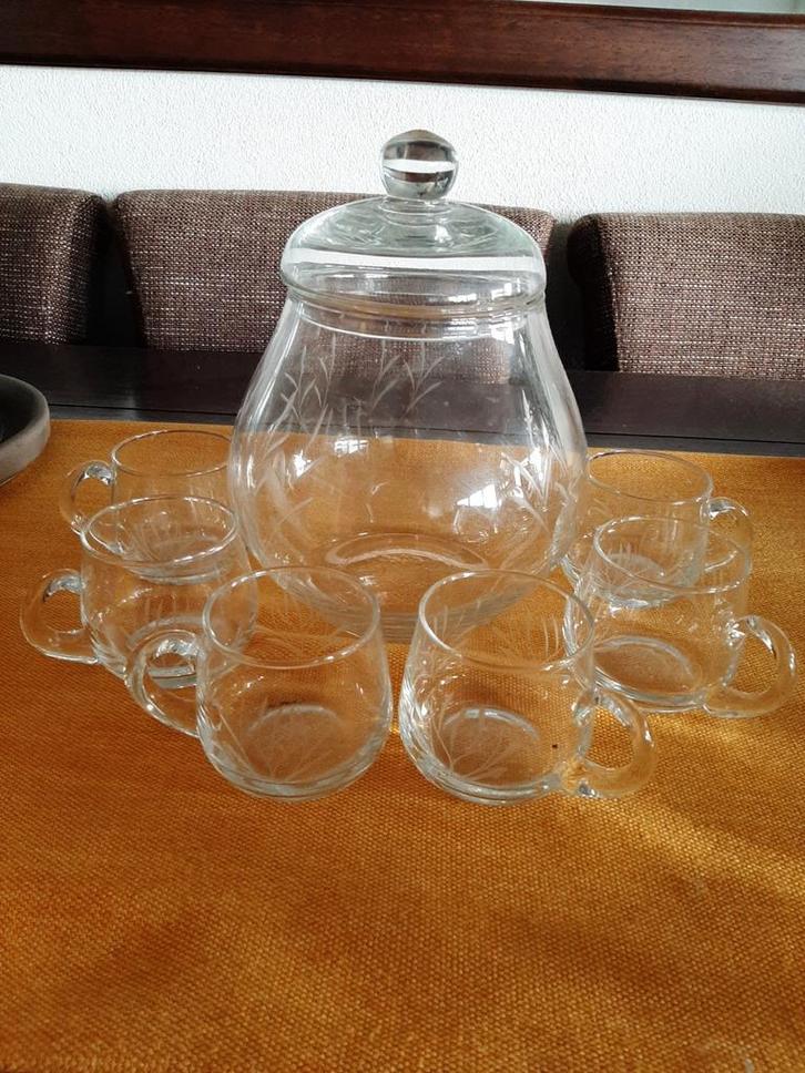 Bowl, Sangria Set met 6 Glazen - Takjes Gegraveerd, Huis en Inrichting, Keuken | Servies, Ophalen of Verzenden