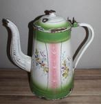 SALE Antieke emaille koffie kan met groen roze bloemendecor, Antiek en Kunst, Antiek | Emaille, Ophalen of Verzenden