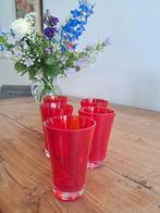 5  longdrink glazen rood - geslepen rand - design, Ophalen of Verzenden, Zo goed als nieuw, Overige typen