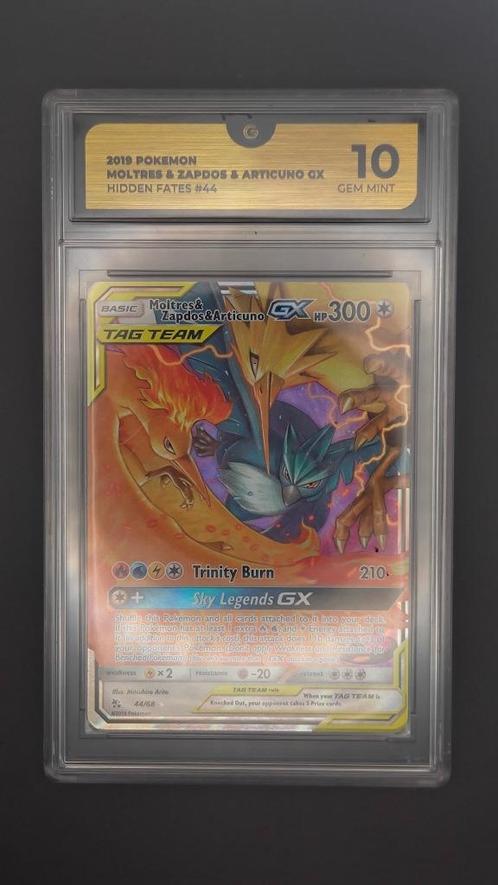 FA Moltres & Zapdos & Articuno GX – GEM MINT 10, Hobby en Vrije tijd, Verzamelkaartspellen | Pokémon, Nieuw, Losse kaart, Foil