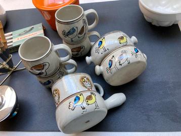 Vogels! Mokken, kommen, dekselpotje Retro beschikbaar voor biedingen