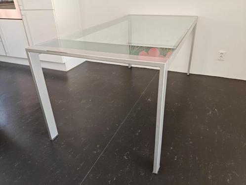 glazen eettafel 90x180, Huis en Inrichting, Tafels | Eettafels, Gebruikt, 50 tot 100 cm, 150 tot 200 cm, Vijf personen of meer