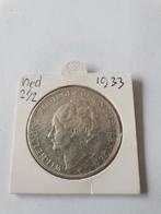 2.5 gulden rijksdaalder 1933 wilhelmina zilver, Zilver, Koningin Wilhelmina, Ophalen of Verzenden, 5 gulden