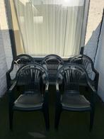 5 groene kunststof tuinstoelen buiten stapelbaar, Tuin en Terras, Tuinstoelen, Ophalen, Gebruikt, Kunststof, Stapelbaar