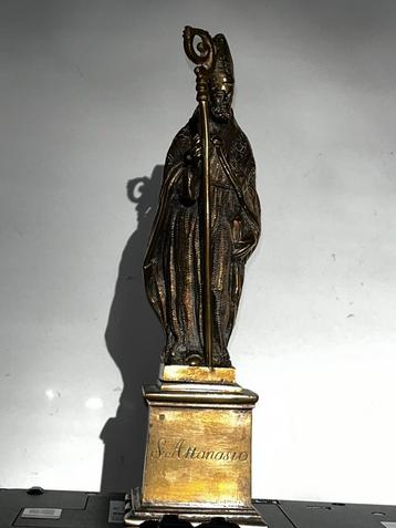 St Attanasio antiek Italiaans bronzen heiligenbeeld bisschop beschikbaar voor biedingen