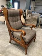 oorfauteuil brocante vintage hout met stof taupe ALE NIEUW, Antiek en Kunst, Ophalen of Verzenden