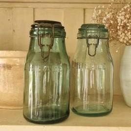 2 groene,oude franse weckpotten ~weckflessen~frans brocante, Antiek en Kunst, Curiosa en Brocante, Ophalen of Verzenden