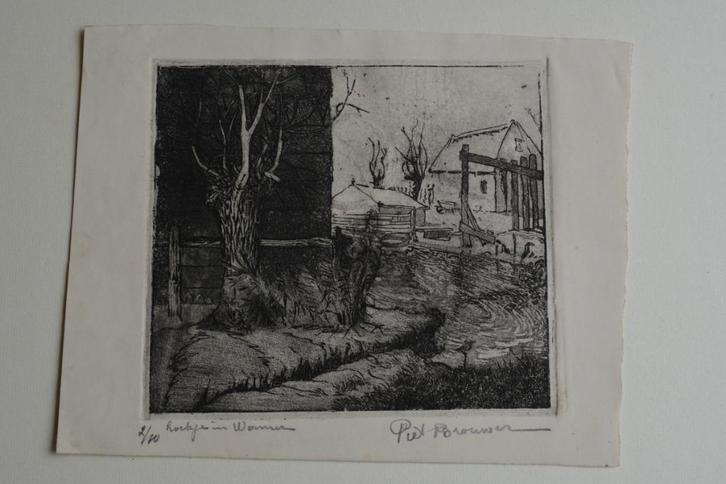 WORMER ETS Nr. 2/10 PIET BROUWER "HOEKJE IN WORMER" K33, Antiek en Kunst, Kunst | Etsen en Gravures, Verzenden