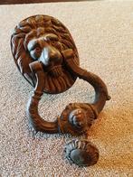 Antieke bronzen gegoten deurklopper leeuwenkop, Antiek en Kunst, Ophalen of Verzenden