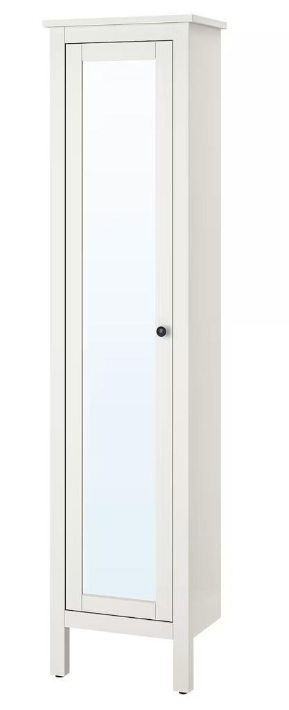 IKEA HEMNES Hoge kast met spiegeldeur, wit, Huis en Inrichting, Kasten | Kledingkasten, Zo goed als nieuw, 150 tot 200 cm, Minder dan 50 cm