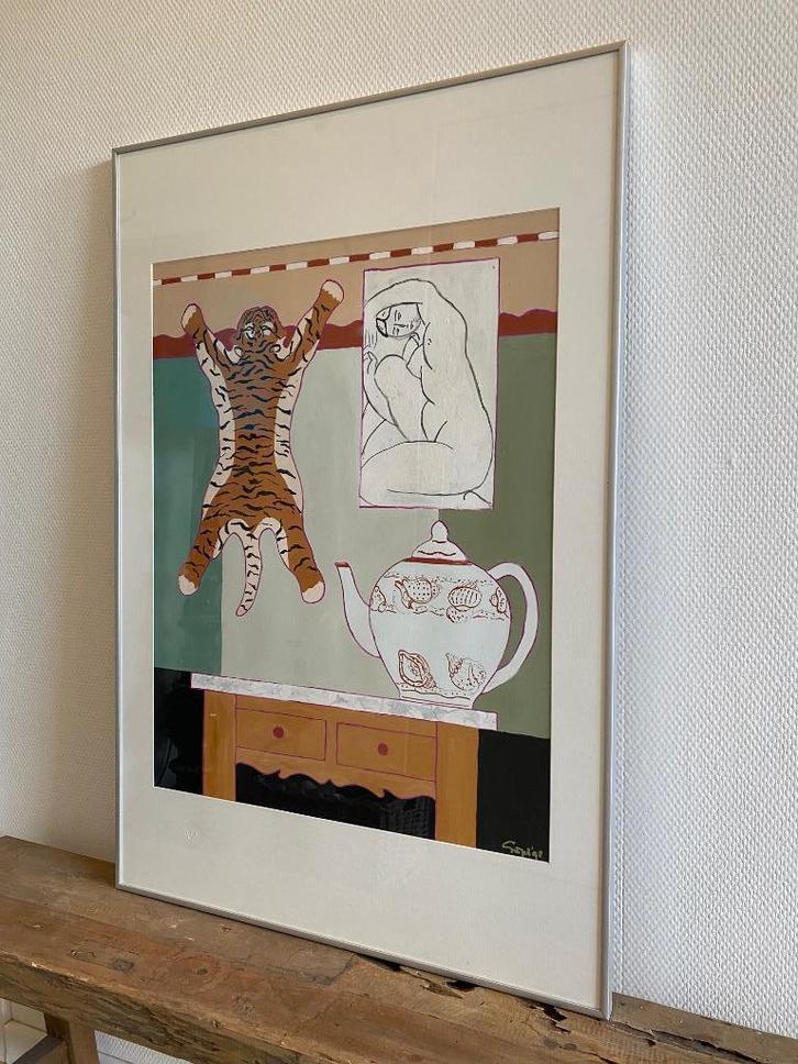 Schilderij Gouache, Antiek en Kunst, Kunst | Schilderijen | Abstract, Ophalen