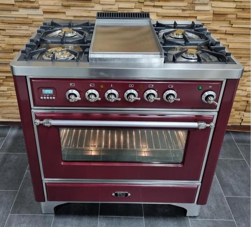 Luxe Fornuis Boretti Majestic 90cm bordeaux rood Frytop, Witgoed en Apparatuur, Fornuizen, Zo goed als nieuw, Vrijstaand, Gas
