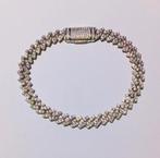 Zilveren Cuban schakel armband vol moissaniet edelstenen, Ophalen of Verzenden, Zo goed als nieuw, Met edelsteen, Zilver