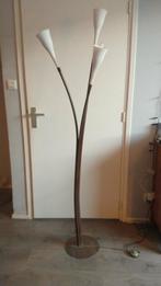 Metalen vloerlamp met albast glazen kappen, Gebruikt, Vintage, Ophalen of Verzenden, Glas