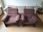 Fauteuils. Opnieuw bekleed. Bruin. Stof/Leer., Huis en Inrichting, Fauteuils, Ophalen, Gebruikt, Stof