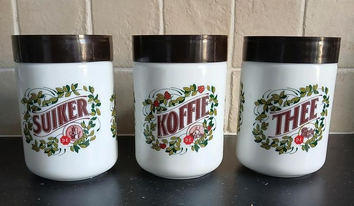 Vintage glazen voorraadpotten van Douwe Egberts, Huis en Inrichting, Keuken | Keukenbenodigdheden, Zo goed als nieuw, Ophalen of Verzenden