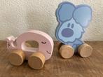 Houten Woezel figuur 18 cm + Jollein 8 cm wieltjes. PRIMA., Ophalen of Verzenden, Gebruikt, Overige typen, Met wieltjes