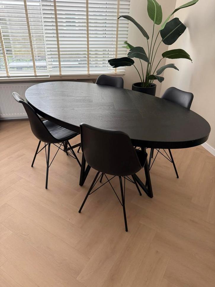 Table du Sud ovale visgraat tafel + 4 KICK stoelen, Huis en Inrichting, Tafels | Eettafels, Gebruikt, 100 tot 150 cm, 150 tot 200 cm