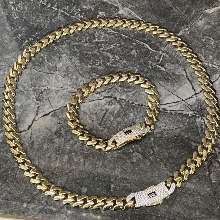 14 karaat gouden set monaco cuban ketting armband, Sieraden, Tassen en Uiterlijk, Armbanden, Zo goed als nieuw, Goud, Ophalen of Verzenden