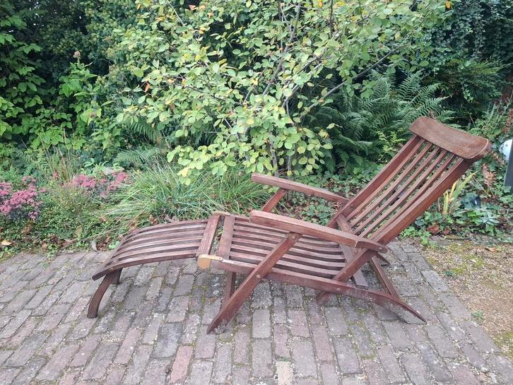 Teakhouten Deckchair / Ligbed, Tuin en Terras, Ligbedden, Gebruikt, Hout, Inklapbaar, Ophalen