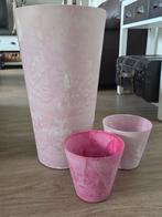 Set bloempotten, 3 stuks, roze gemarmerd kunststof, Kunststof, Minder dan 60 cm, Rond, 30 tot 60 cm