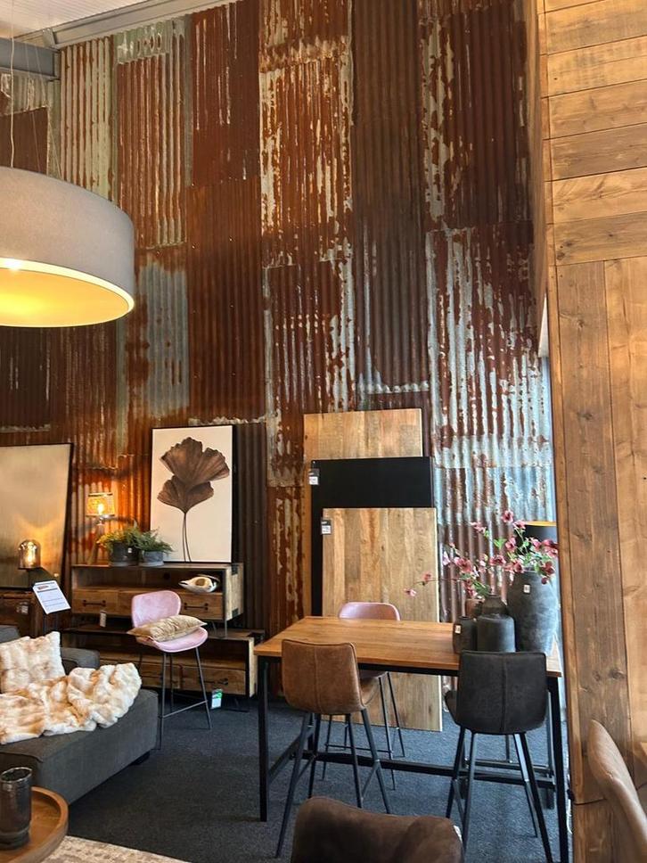 Brocante verzinkte dakplaten golfplaten wanddecoratie, Doe-het-zelf en Verbouw, Platen en Panelen, Gebruikt, Overige materialen