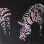 Zebra schilderij, Zebra's op doek, Kunst Zebra schilderij, Ophalen of Verzenden