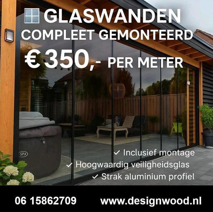 Glaswanden schuifwanden aluminium compleet systeem, Doe-het-zelf en Verbouw, Glas en Ramen, Nieuw, Glasplaat, 160 cm of meer, 160 cm of meer