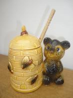Mooie aardewerk honingpot met beer + houten honinglepel, Antiek en Kunst, Ophalen of Verzenden
