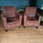 2 mooie fauteuils te koop, bruine suedelook, Huis en Inrichting, Fauteuils, Ophalen, Zo goed als nieuw, 75 tot 100 cm, 50 tot 75 cm