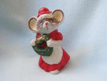 Vintage Zweeds kerstbeeldje muisje met krans keramiek beschikbaar voor biedingen