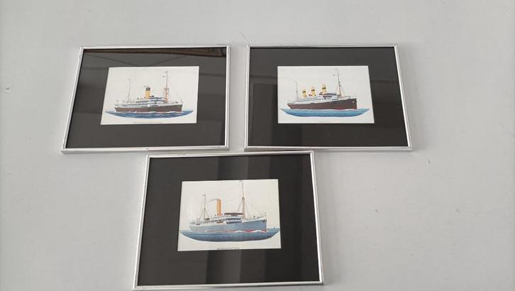ingelijste afbeelding prent oude stoomschepen schip, Verzamelen, Scheepvaart, Gebruikt, Kaart, Foto of Prent, Motorboot, Ophalen of Verzenden