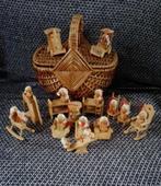 Vintage houten poppetjes/figuurtjes incl. rieten mand, Gebruikt, Ophalen of Verzenden