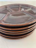Vintage Borden met Bruin Glazuur, Gebruikt, Ophalen of Verzenden, Bord(en), Effen