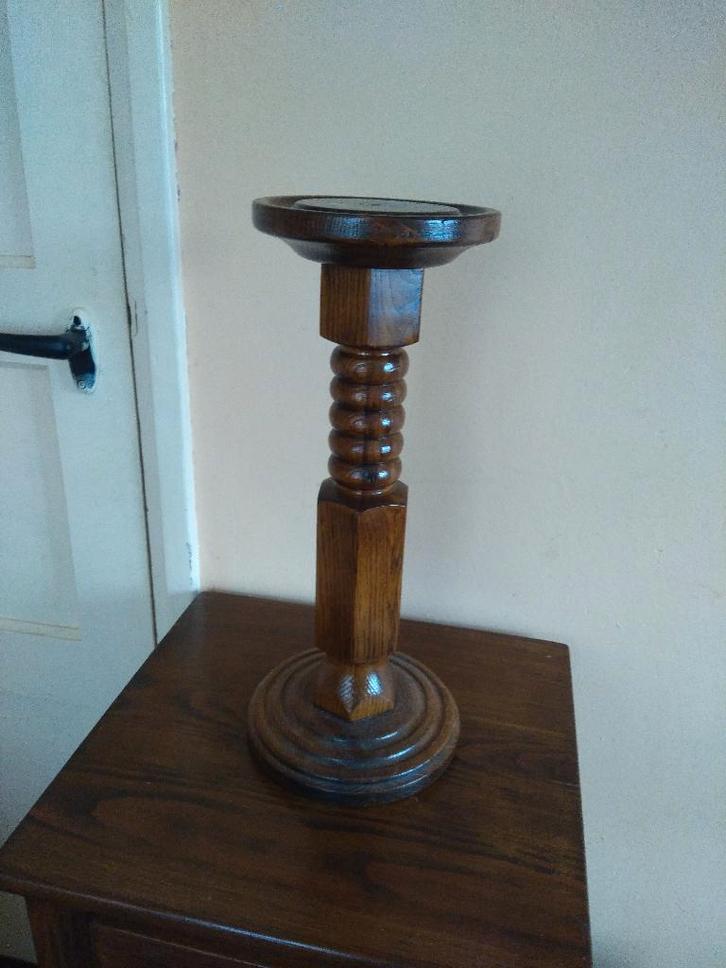 massief eiken KANDELAAR 43 cm hoog, deels gedraaid, Huis en Inrichting, Woonaccessoires | Kandelaars en Kaarsen, Zo goed als nieuw