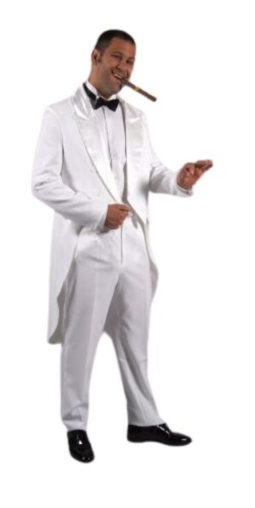 Mooie witte SLIPJAS/CARNAVALS jas, Kleding | Heren, Carnavalskleding en Feestkleding, Gedragen, Kleding, Carnaval, Maat 52/54 (L)