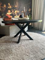 Ronde eettafel - mangohout - zwart - metalen kruispoot, Ophalen, 100 tot 150 cm, Rond, Zo goed als nieuw