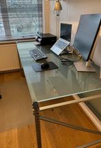 Modern stalen bureau 75 x 180 cm met melkglas, Huis en Inrichting, Bureaus, Zo goed als nieuw, Ophalen, Bureau