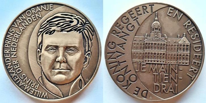 Koning Willem Alexander, Postzegels en Munten, Penningen en Medailles, Brons, Nederland, Verzenden