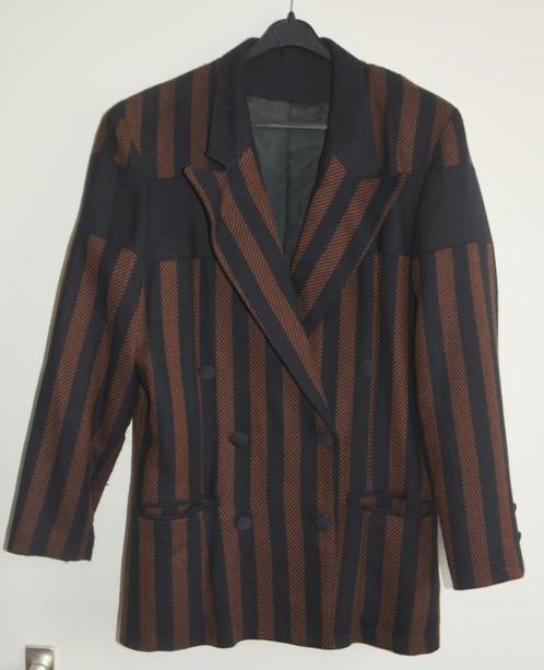 Stylische wollen bruin zwart blazer colbert jasje mt 42 / 44, Kleding | Dames, Jasjes, Kostuums en Pakken, Gedragen, Jasje, Maat 42/44 (L)