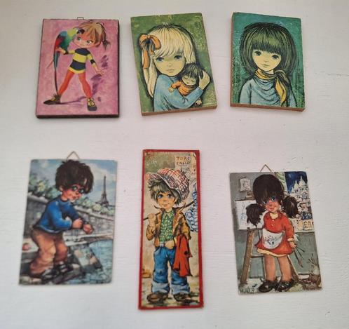 6 stuks vintage schilderijtjes oa big eyes, Antiek en Kunst, Kunst | Schilderijen | Klassiek, Ophalen of Verzenden