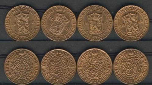 Nederlands Indie 4 x ½ Cent 1945 P Ned Indie Munt c-168 jdu, Postzegels en Munten, Munten | Nederland, Setje, 1 cent, Koningin Wilhelmina