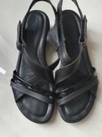 Zwarte leren sandalen maat 39, Ecco, Zwart, Zo goed als nieuw, Sandalen of Muiltjes
