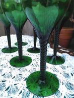 Antieke groene glazen gedraaide hals 6st zeer mooi Miekje, Ophalen of Verzenden