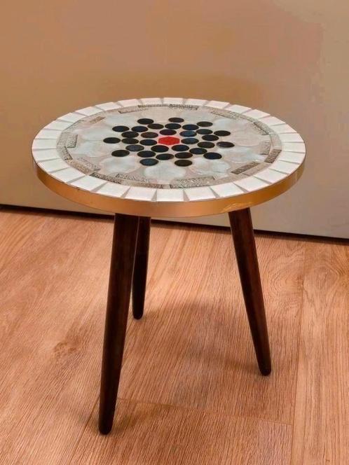Rond Vintage Mozaïek Bijzettafel Plantentafeltje Tafeltje, Huis en Inrichting, Krukjes, Zo goed als nieuw, Hout, Ophalen of Verzenden