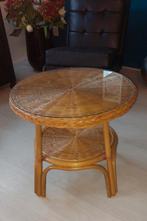 Mooi rotan tafeltje met glasplaat, Minder dan 55 cm, Rond, Zo goed als nieuw, Hout