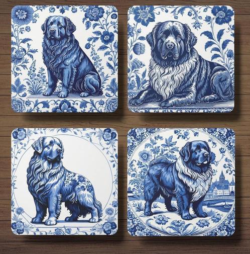 Newfoundlander Delfts Blauw onderzetters met houder, Huis en Inrichting, Woonaccessoires | Onderzetters, Nieuw, Glas of Kopje