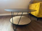 Zwarte ronde salontafel 80cm van metaal met rotan, Ophalen, Rond, Japandi, bohemian, modern, 50 tot 100 cm