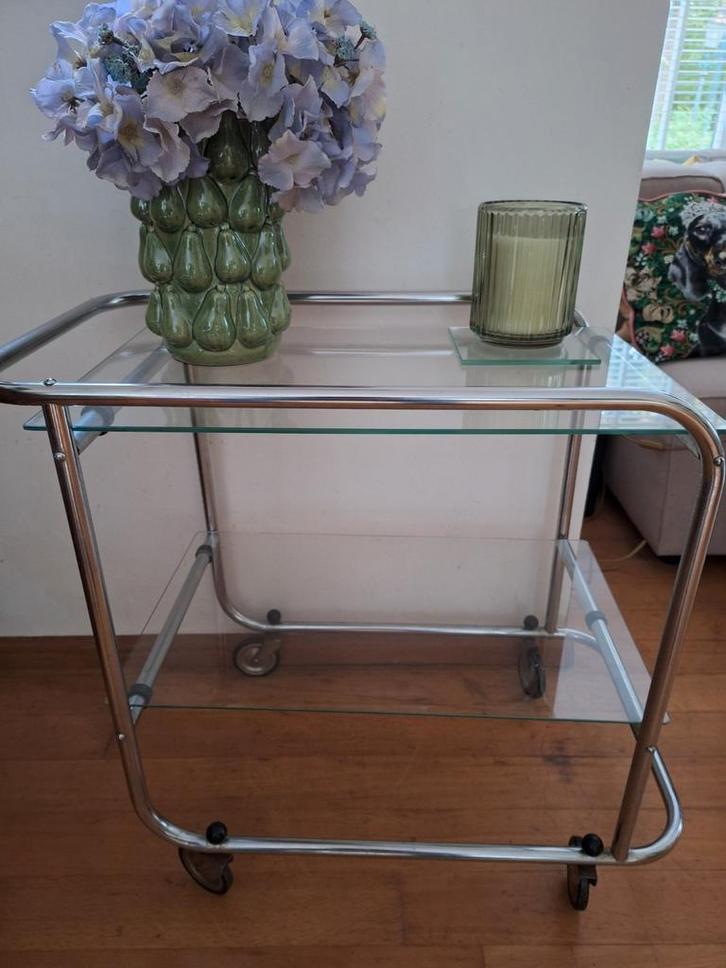 Art Deco Chrome en Glas serveerwagen/trolley, Antiek en Kunst, Antiek | Woonaccessoires, Ophalen